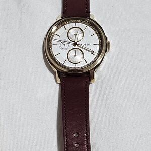 Fossil Gold Case with Burgundy Strap Watch